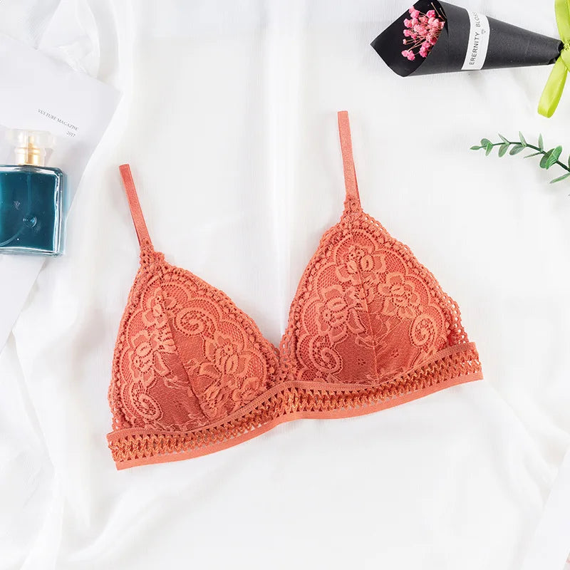 Damen Bralette 2025 - Blumen-Spitzen BH mit tiefem V-Ausschnitt & Push-Up Effekt