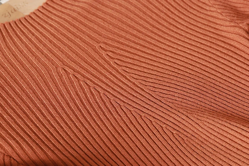 Pulover Livia cu guler înalt slim, cu nervuri - S-XL, mânecă lungă