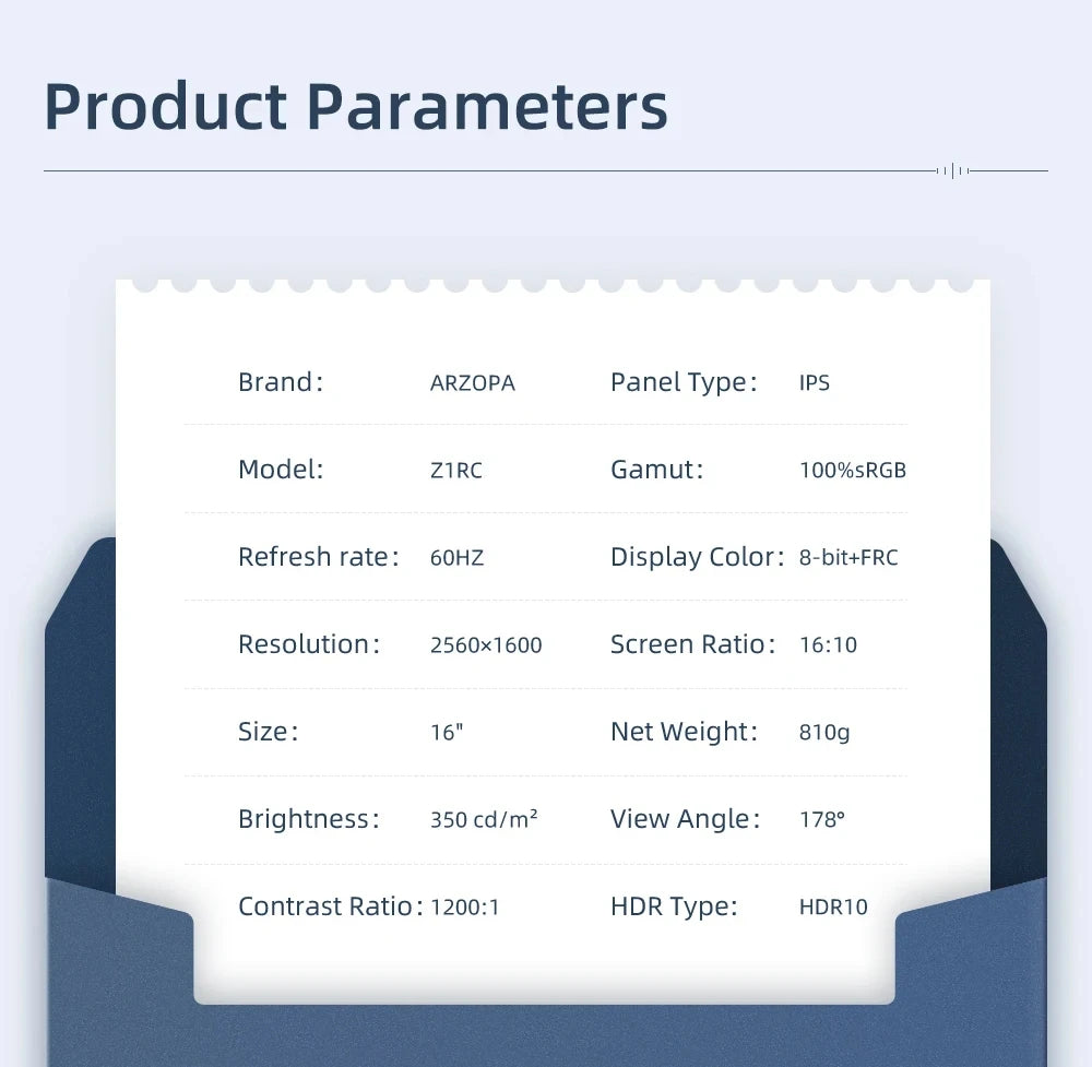 ARZOPA Z1RC 2K Tragbarer Monitor - 16 Zoll, 60 Hz, 2560x1600