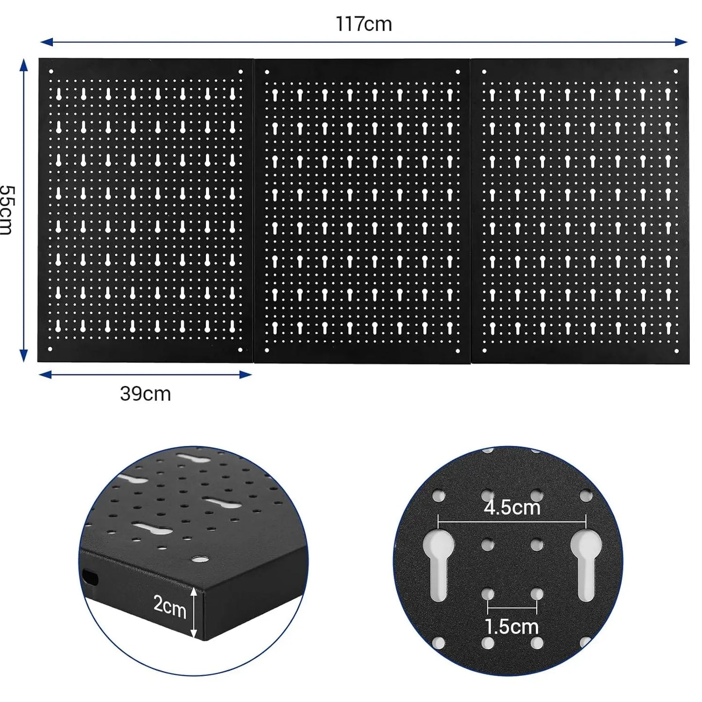 117x55cm Metall Pegboard Wall Organizer, Haken 17PCS Kit, Garage Storage Bins, Panel Tool Organizer Pegboard Wall Control