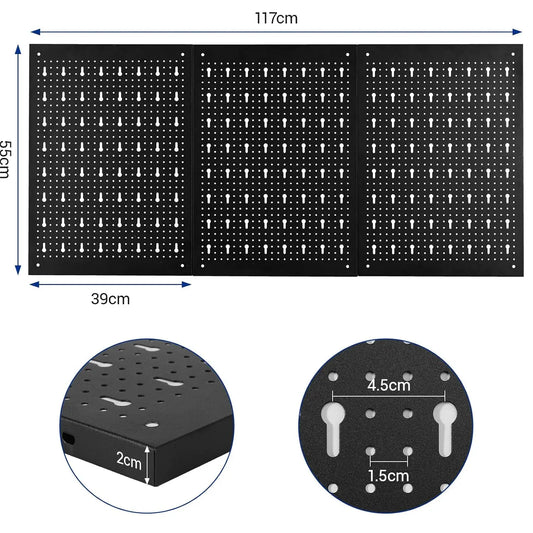 117x55cm Metall Pegboard Wall Organizer, Haken 17PCS Kit, Garage Storage Bins, Panel Tool Organizer Pegboard Wall Control