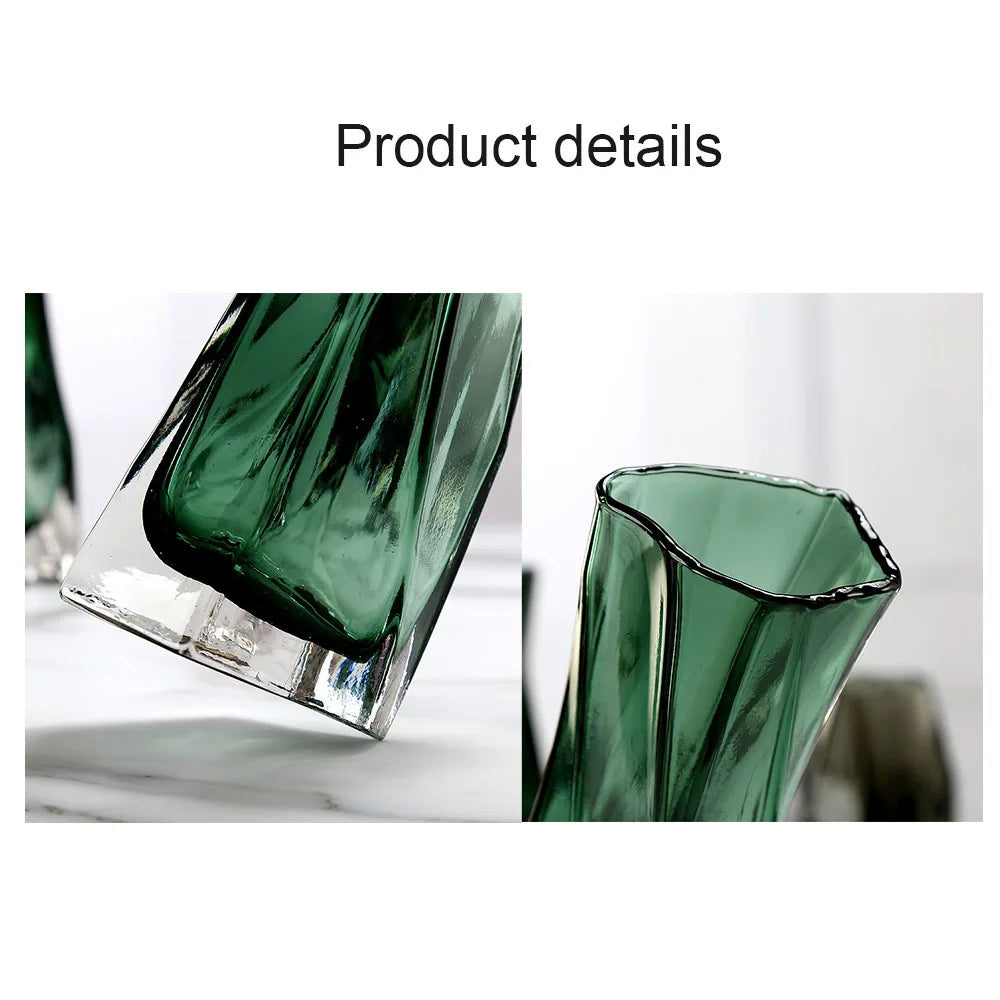 Twisted Glass Flower Pot Simple Art Design Creative Irregular Crystal Vase Container For Home Plants 3 Sizes