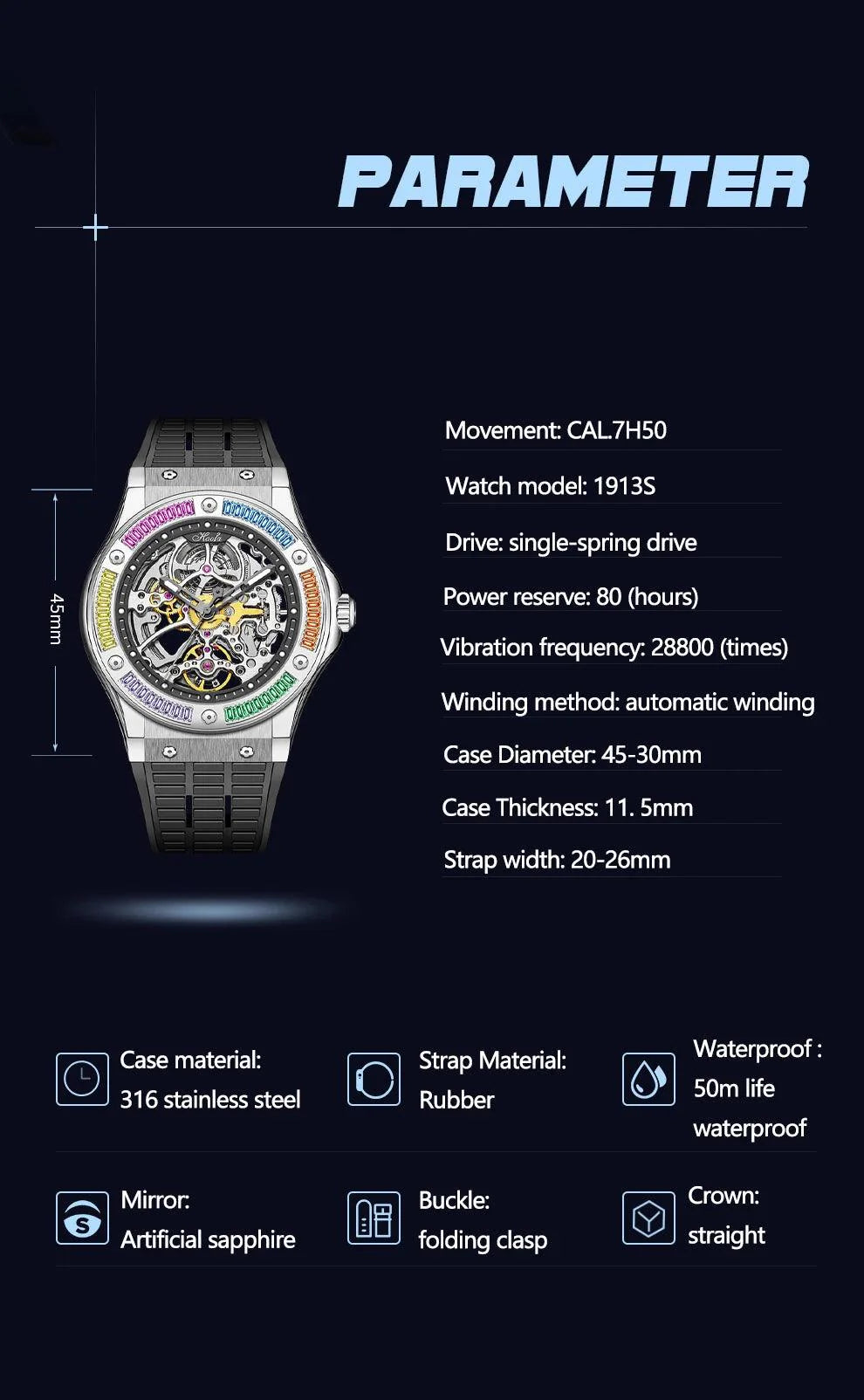 Haofa skeleton,Luxury automatic mechanical watch