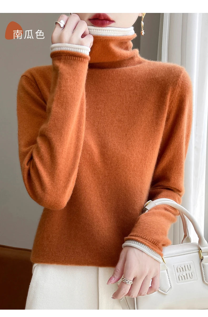 SHUANGYANROADCN Merino Rollpullover - Größe M, Merinowolle