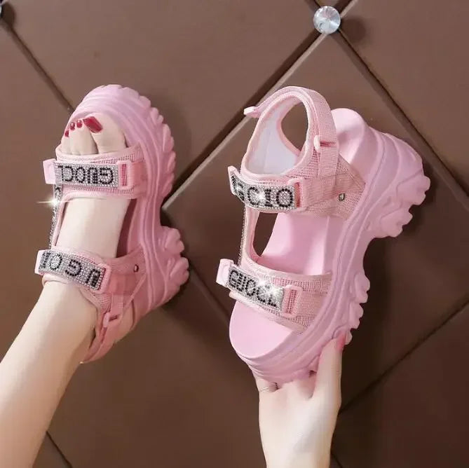 Elegant Female Shoes NEW Summer Luxury Women Sandals Thick Sole Cake Shoes With Elevated Slope Heels Roman Shoes Woman Sneakers