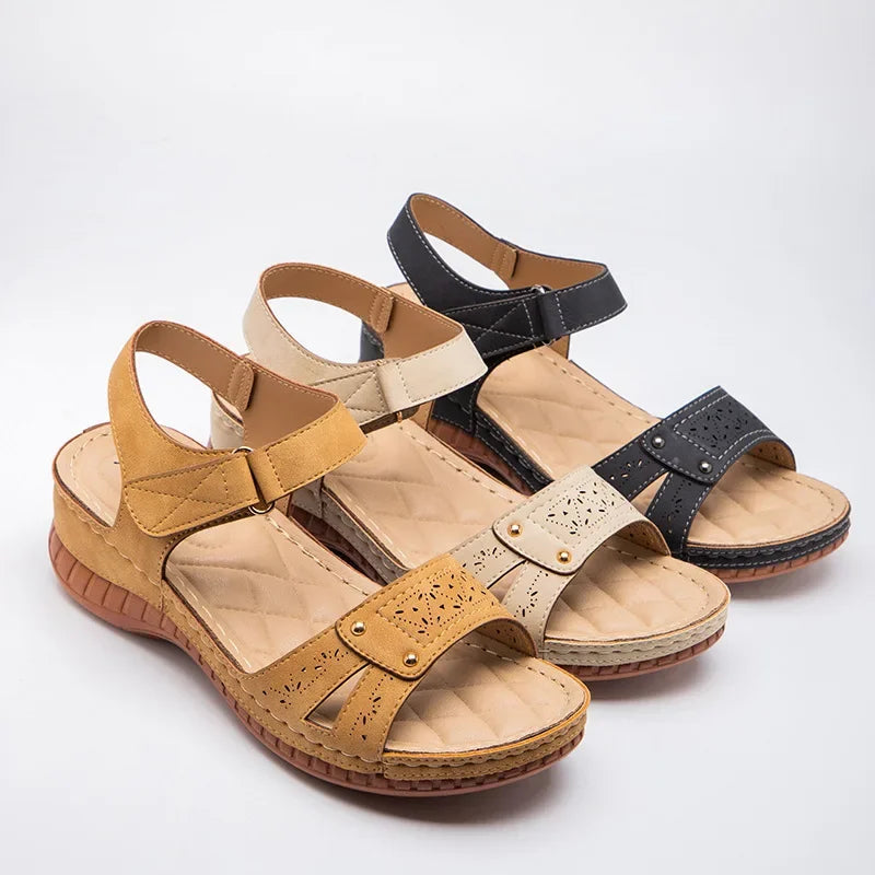 Summer Women's Sandals Wedge Hook&loop Ladies Flats Shoes Sewing Platform Female Open Toe Casual Sandals Plus Size Woman Shoes