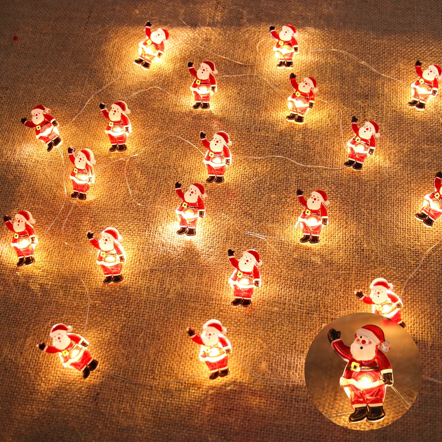 Wayfun Santa Claus LED Lichterkette - Länge 3 m, 20 LEDs, Batteriesbetrieb