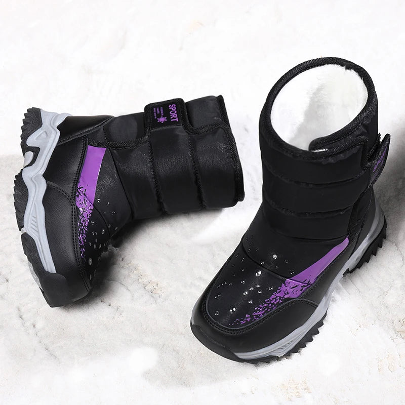 Kinder Winter Stiefel 2025 - Warme Leder Boots Jungen Mädchen - Rutschfest Gefüttert Pink Lila - Mode Winterschuhe