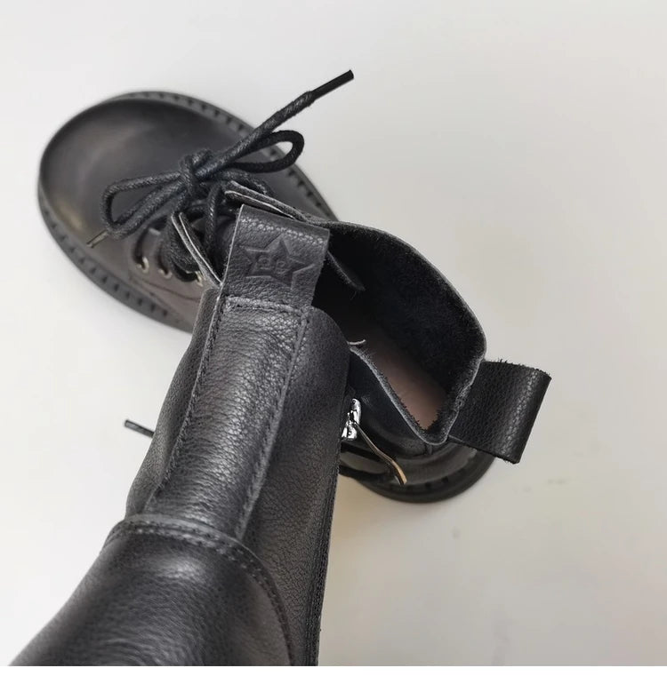 Ghete la gleznă Careaymade, piele naturală, variantă lată - mărime mare, înălțime toc 3-5 cm, căptușeală din lână