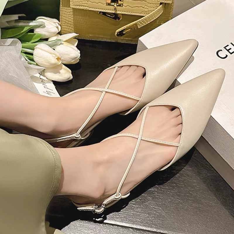 Designer Women Flats Sandals Elegant Pointed Toe Slingback Shoes Woman Summer 2025 Trend Fashion Flip Flops Sandalias De Mujer