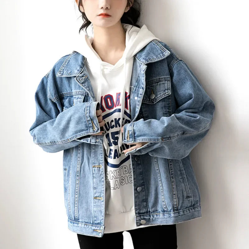 Denim Woman Jacket Winter 2024 Oversize Jean Jacket Long Sleeve Turn-down Collar Female Outerwear Fall Loose Korean Fashion