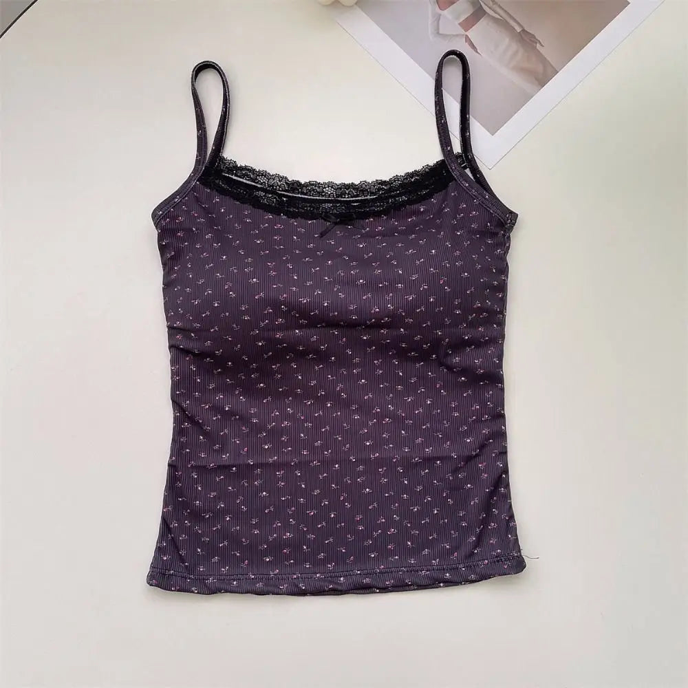Camisole 2025: Sexy Vest Y2K Camisole Women Clothes Lace Flower Print - Camis Tank Tops One Size Sweet Floral Tops Elegant Slim Short Tank Tops Collection