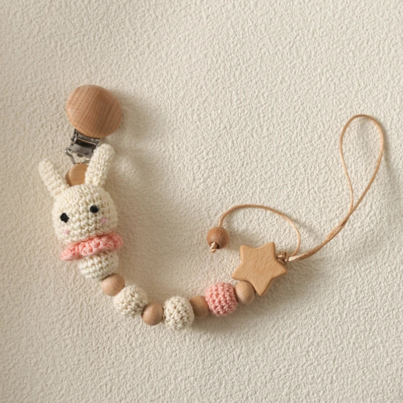 Baby Crochet Bunny Pacifier Clip Cartoon Pacifiers for Babies Newborn Infant Nipple Holder Infant Gifts NewBorn Baby Accessory