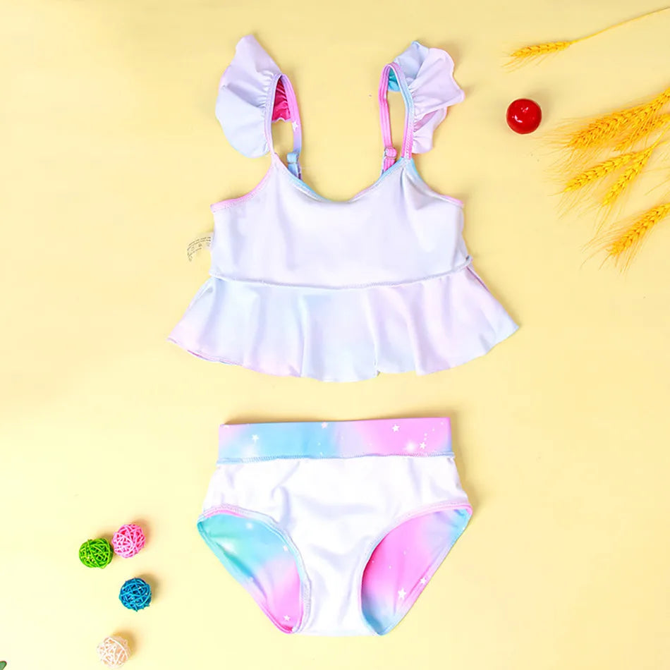 Mädchen-Badeanzug 2025: Einhorn Kinder Bademode Rüschen Strand Schwimmanzug - 2-teiliges Set Baby Geburtstag Badebekleidung 3-8 Jahre