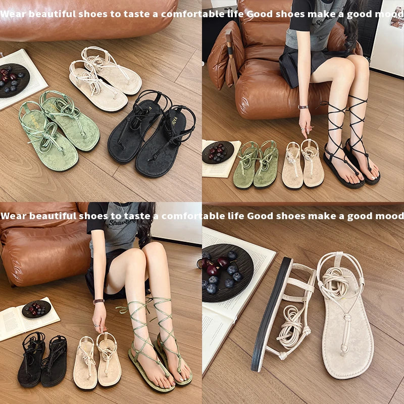 Sandalen 2025: FMZXG Flat Sandals Women's 2025 Summer Open-toe Leg Lace-up - Sandals Non-slip Casual Fashion Lace-up Roman Women's Shoes Large Size Collection