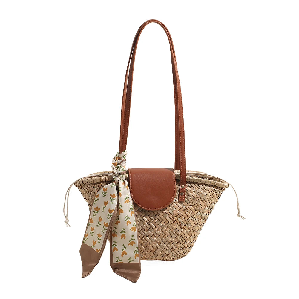 Women Straw Woven Tote Bag Summer Beach Bags Large Capacity Tote Clutch Bags with Ribbon Chic Hobo Bag for Party Vacation