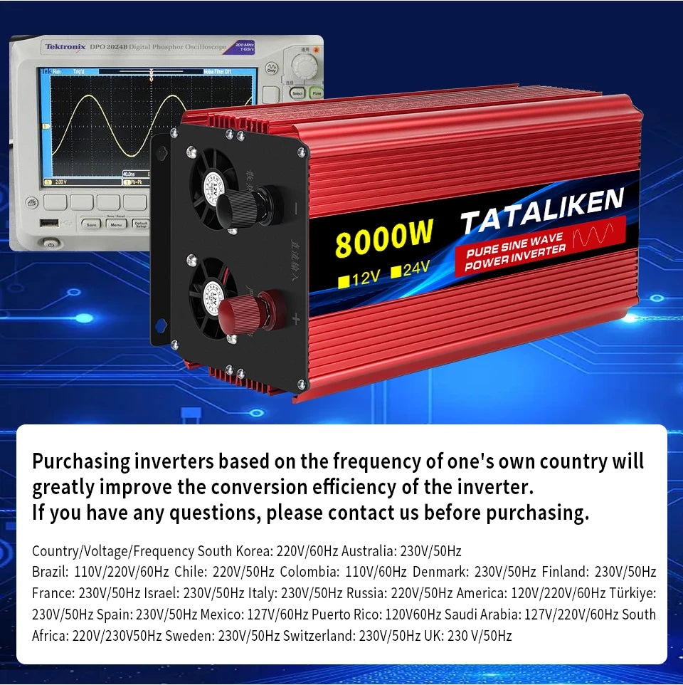 Inverter Pure Sine Wave Power Inverter 10000W DC 12V to AC 220V/230V Converter LED Display and EU Socket