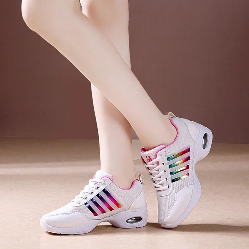 Dance Sneakers for Woman Jazz Shoes Mesh Modern Outsole Dance Sneakers Breathable Lightweight Dancing Fitness Shoes for Women