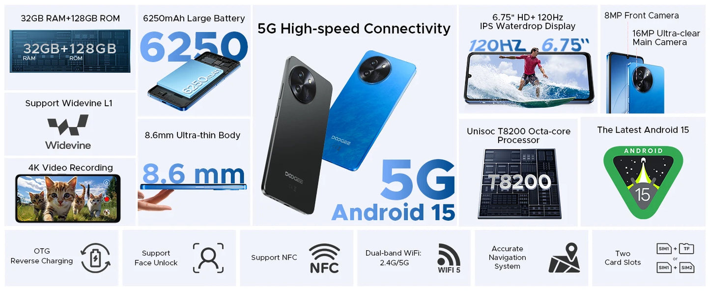 DOOGEE Note 59 5G - 6250 mAh Akku, Unisoc T820, 6,75 Zoll Display