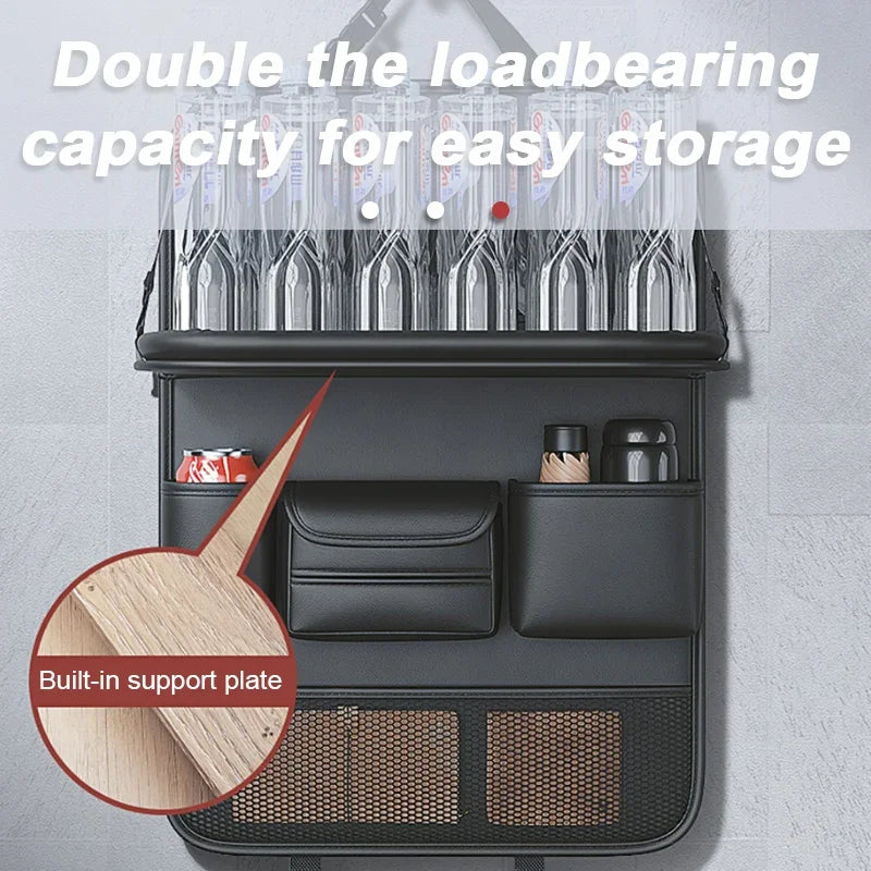Car Seat Storage Bag Auto Back Seat Back Organizer with Foldable Table Tray PU Leather Tablet Holder Tissue Box Car Accessories