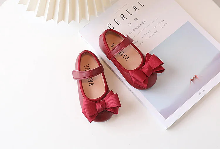 Mädchen Leder Schuhe 2025 - Süße Prinzessin Schleife Einzelschuhe - Frühling Herbst Casual Flats Weiche Sohle
