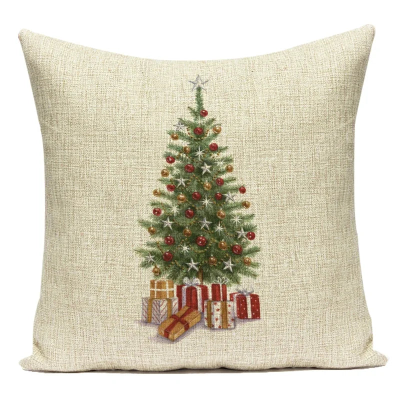 Merry Christmas Cute Cartoon Santa Claus Christmas Trees Polyester Sofa Home Decoration Pillow Cushion Cover Almofadas