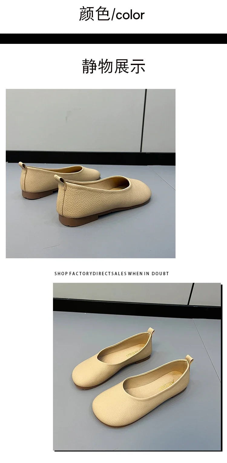 Damen Slip-on Leder Loafers 2025 - Frühling Herbst Mode Ballet Schuhe - Ladies Casual Runder Zeh Süße Flats Krankenschwester Sneakers