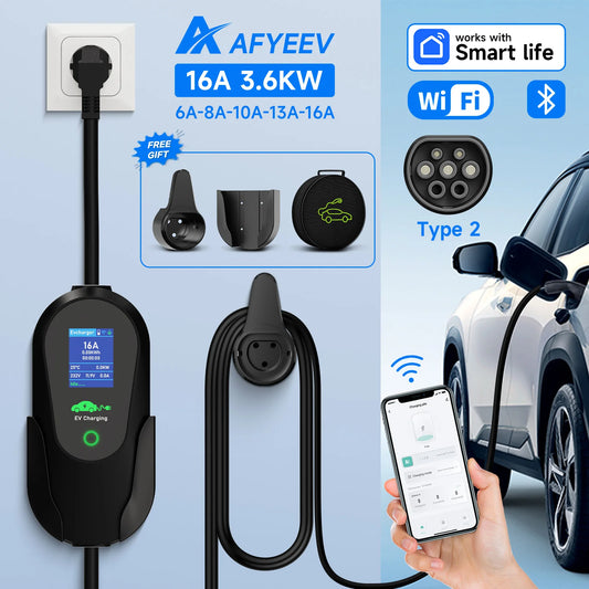 Elektroauto Ladegerät 2025 - AFYEEV 3600W Portable Type-2 EV Ladestation - WiFi Bluetooth App Steuerung Smart Charging