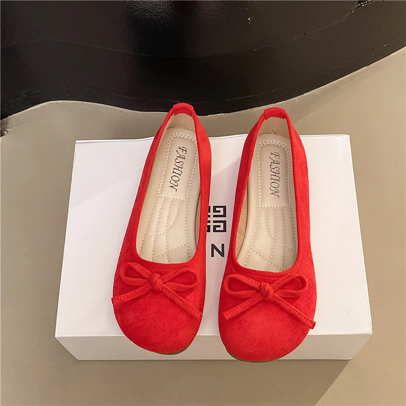Frauen Ballett Flache Schuhe 2025 - Vier Jahreszeiten Komfortabel Anti Rutsch - Outdoor Casual Schuhe Fashion Schleifenknoten Retro Candy Farbe Damen Schuhe