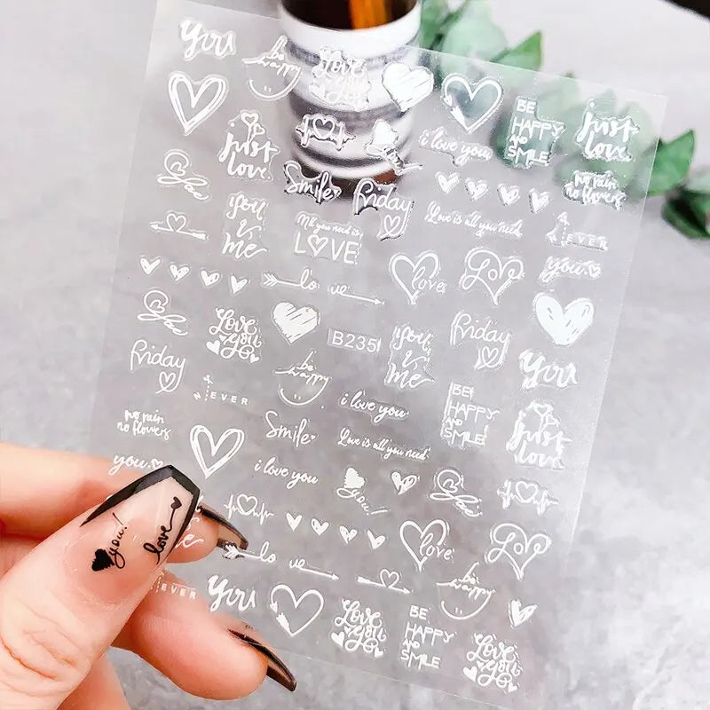 JEARLYU 3D Nagelsticker Liebe Herz - 6 Stück 10x8cm DIY