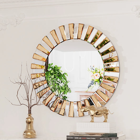 Wisfor Sunburst Wandspiegel Rund 60cm - Dekorativer Spiegel mit Facettenschliff