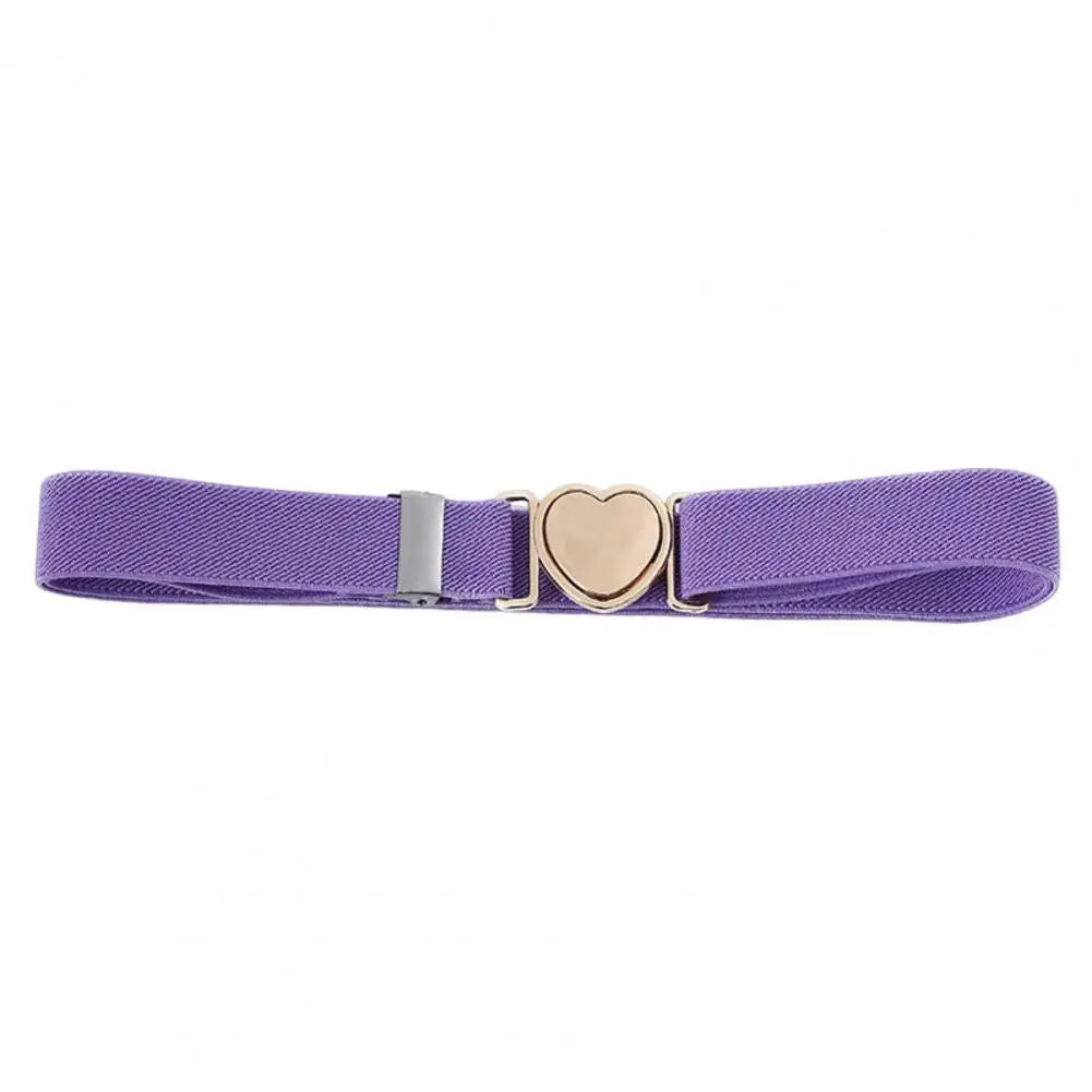 Unisex Belt Contrast Color Banded Metallic Heart Buckle Waistband Adjustable Elastic Band Girl Waist Strap Elastic Waist Band