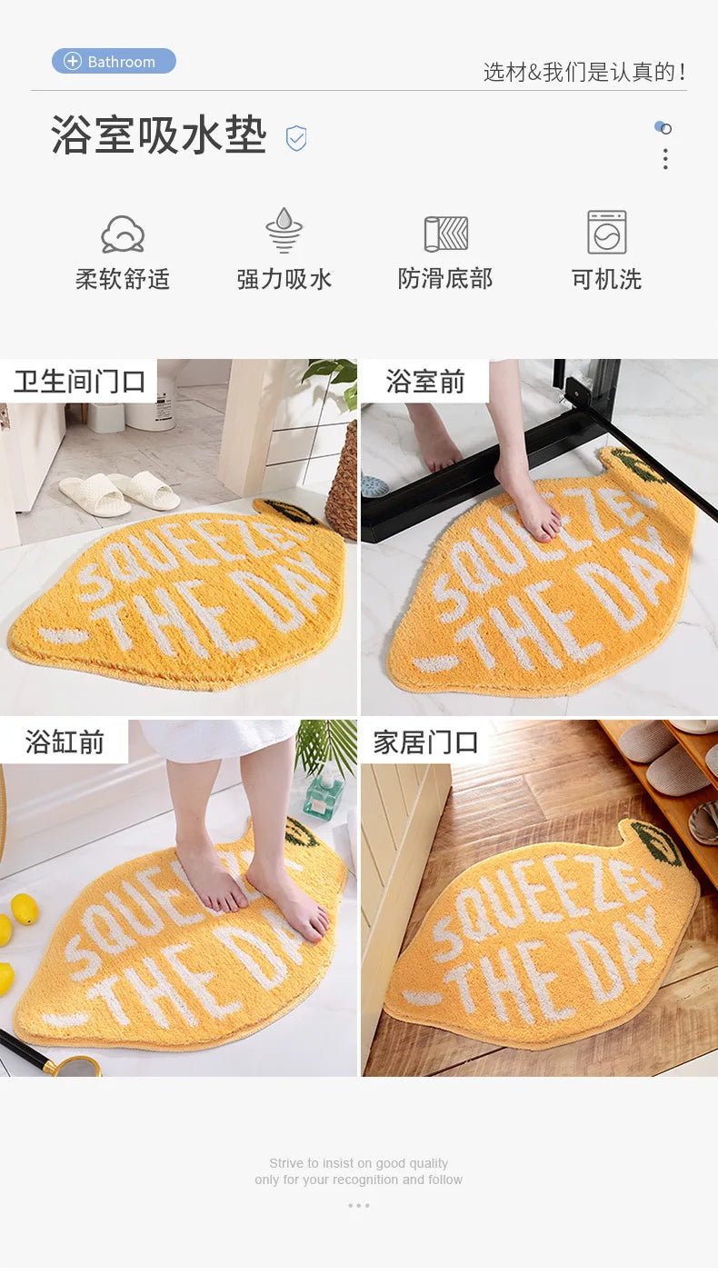 Creativity Doormat Cartoon Fruit Carpet Flocking Non-slip Bath Mat Lemon Peach Home Land Pad Bedroom Toilet Doorway Floor Mat