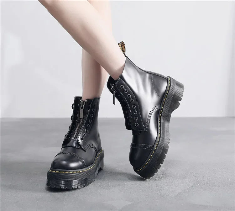 Ghete cu platformă din piele naturală CN Guangdong - Înălțimea tocului 3-5 cm, Platformă 2 cm, Mărimea EU 36-41