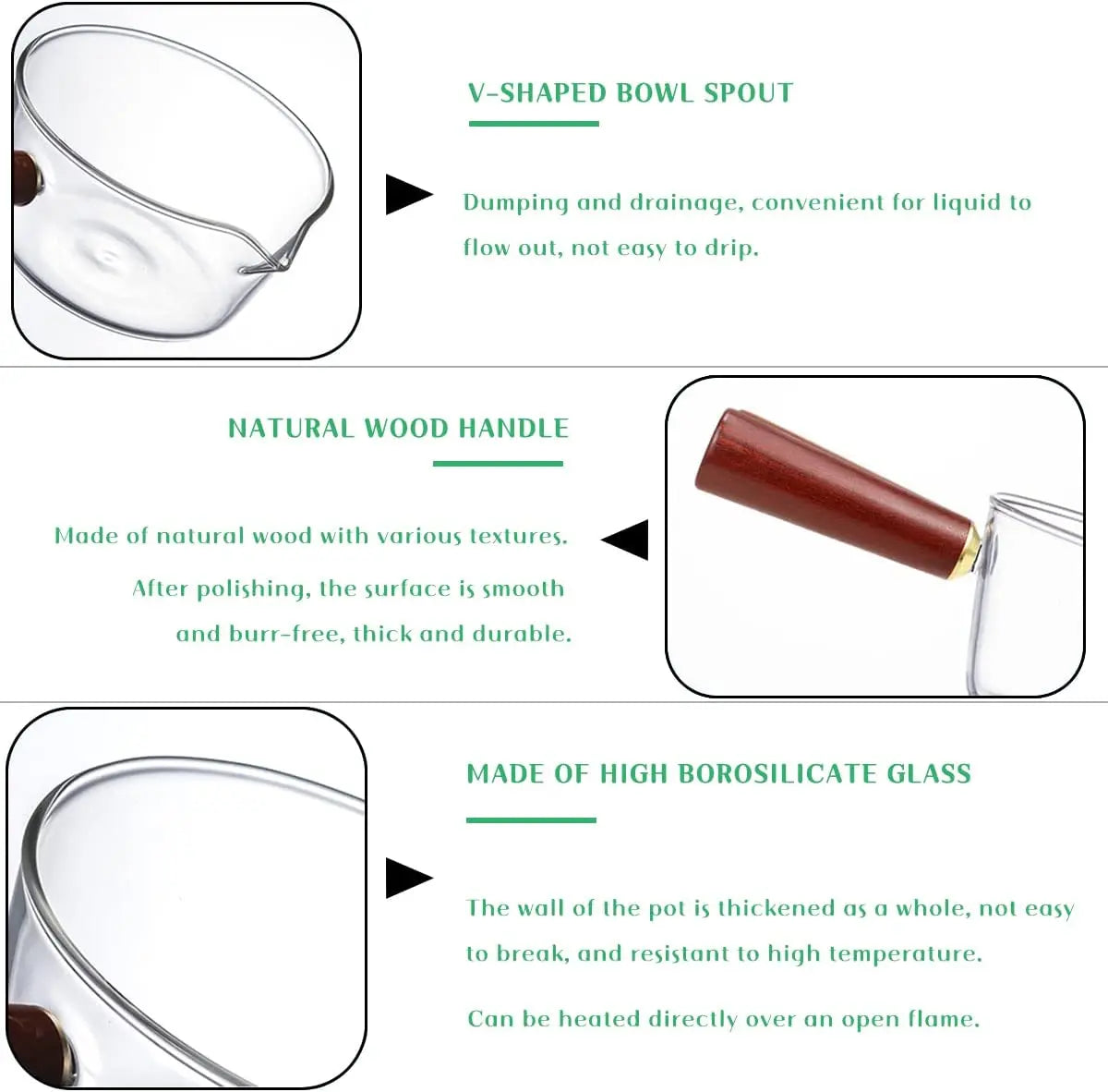 YWDL Milchtopf Glas Holzgriff - 450/650ml Antihaft Herd