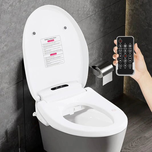 1300W Intelligenter Toilettensitz, 51cm Elektrischer Bidet-Toilettensitz, V-förmiger Beheizter Smart-Toilettensitz mit Fernbedienung & Tasten by Golden Bridge Store