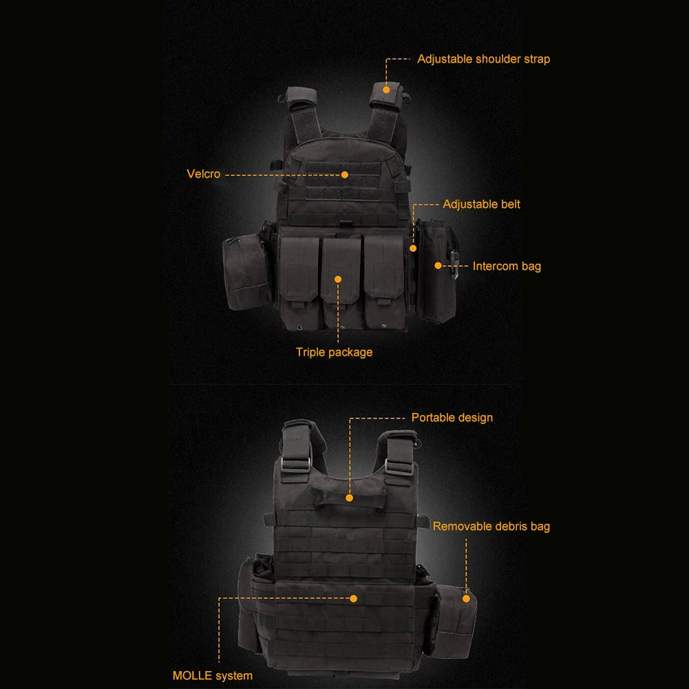 Nylon Tactical Vest Body Armor Hunting Carrier Airsoft Accessories CS Combat MOLLE Camo Military Army Vest for Outdoor Hunting