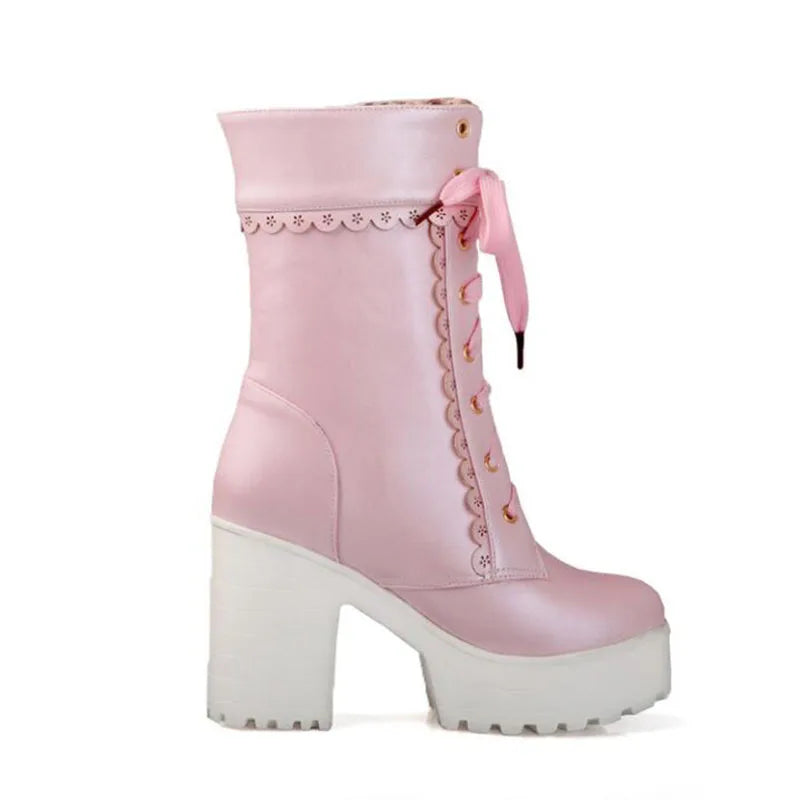 KNCOKAR Herbst Winter Schnürstiefelette - 5-8 CM EU-Größe