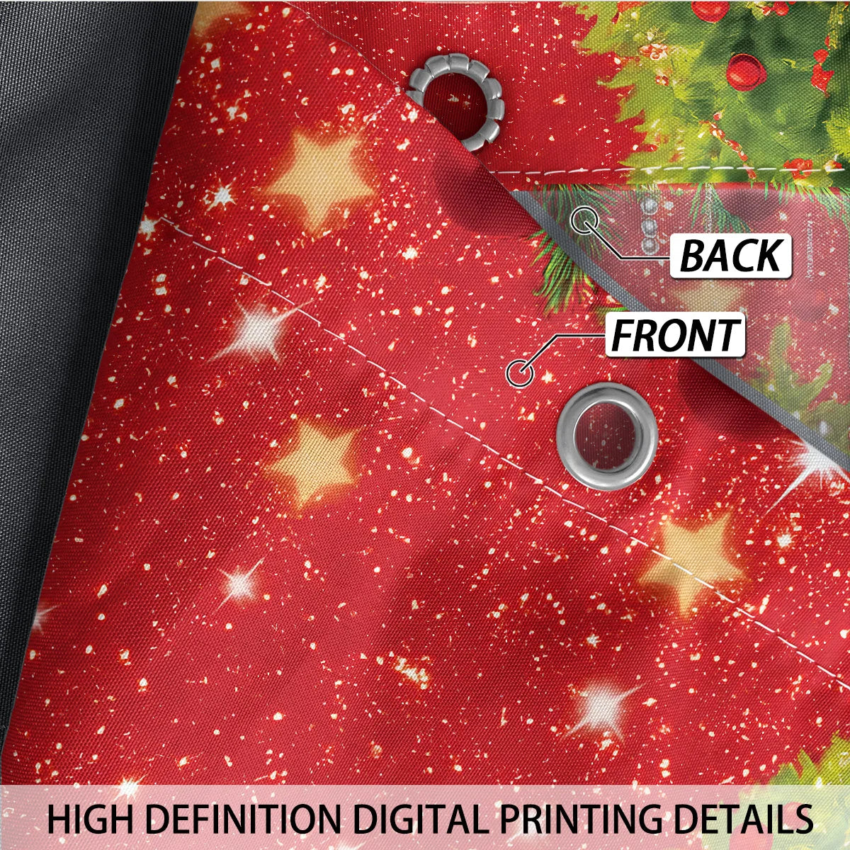 4pcs Merry Christmas Christmas Tree Printed Bathroom Set 180x180 Waterproof Shower Curtain, Floor Mat, U-shaped Mat, Toilet Mat