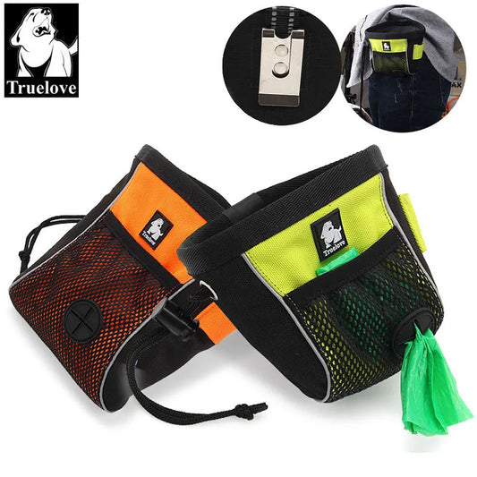 Truelove Tragbar Reise Hund Snack 2025: Leckerli Tasche Reflektierend 3M Oxford - Haustier Training Clip-on Beutel Gürtel Kot Spender 500ml-1.5L Orange Gelb