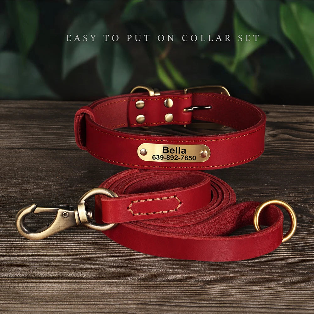 Echtes Leder Hund Halsband Leine Set Personalisiert Haustier Halsband Mit Leine Kostenlose Gravur Namensschild Für Kleine Mittlere Große Hunde