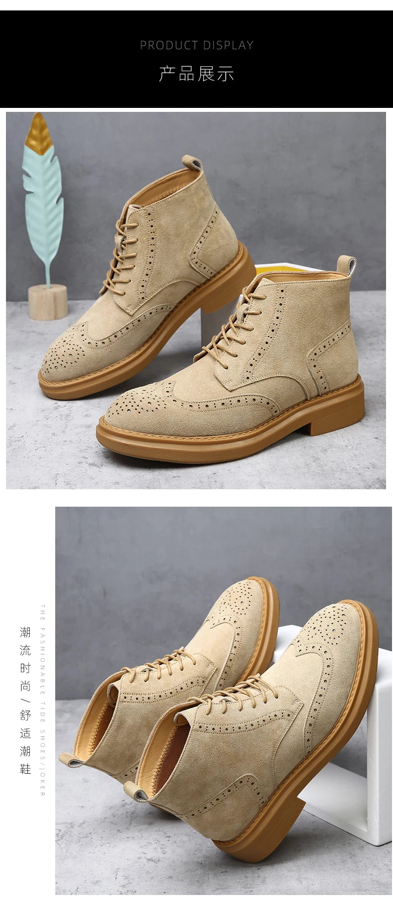 YEISNDOOCN N Vintage Echtes Leder Stiefel - Knöchelhoher Schaft Schnürverschluss Obermaterial Leder