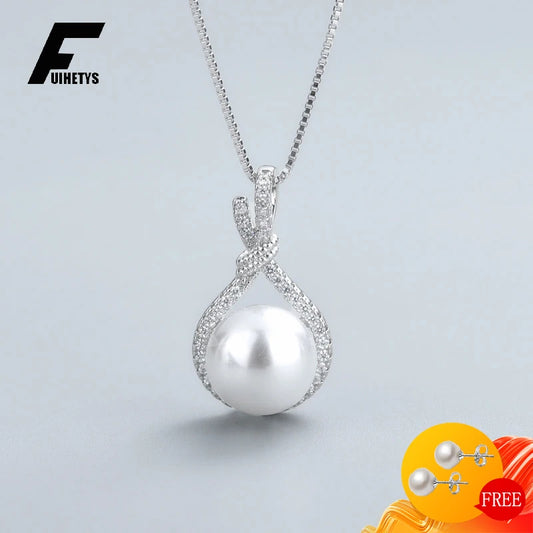 Bijuterii de lux din argint 925, colier cu pandantiv rotund, perlă albă, zirconiu, accesorii pentru femei, nuntă, logodnă, en-gros