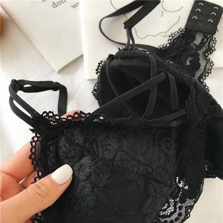 SP&CITY Bandage Design Lace Transparent Bralette Women elegant Hollow Out Wire Free Bra Summer Thin Breathable Mesh Push Up Bras