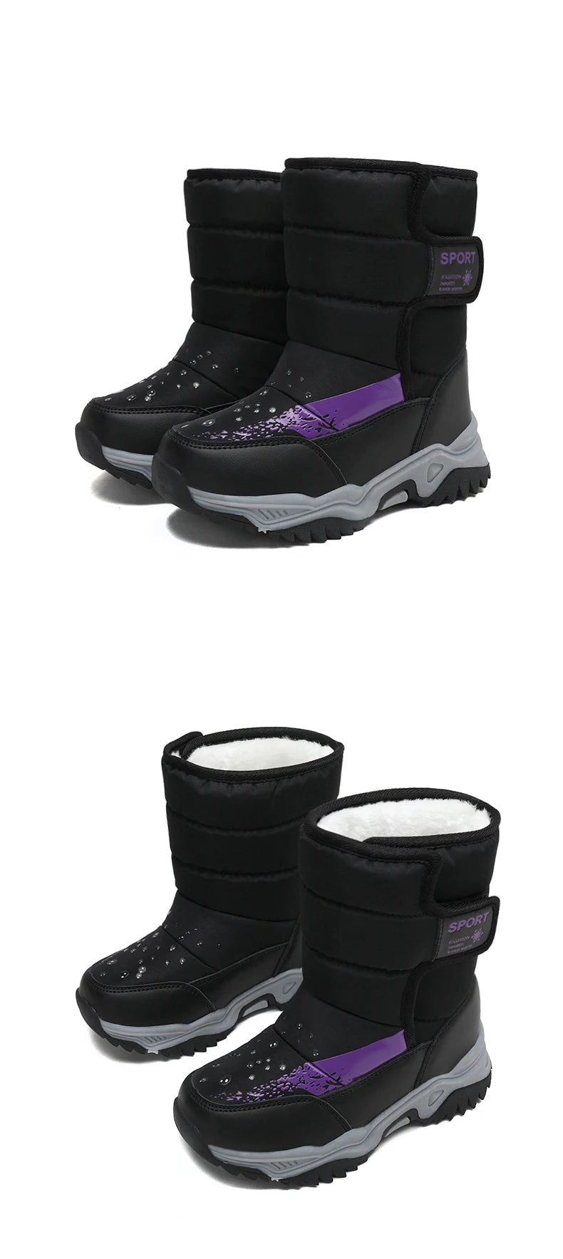 Kinder Winter Stiefel 2025 - Warme Leder Boots Jungen Mädchen - Rutschfest Gefüttert Pink Lila - Mode Winterschuhe