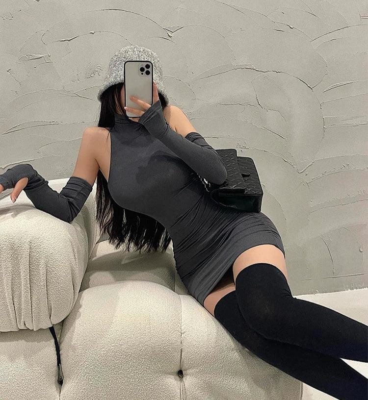 Girls sleeveless pleated mini dress korean style