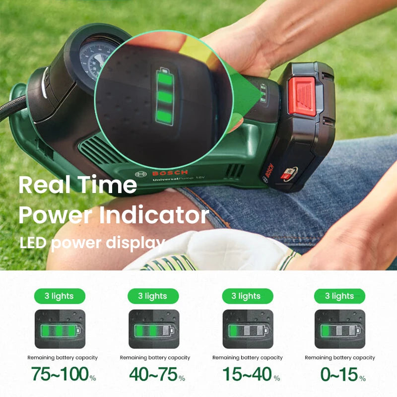 Bosch 18V Universal Air Pump Cordless Electric Air Compressor for Car Motorcycle Bicycle Tire Inflator with Air Pressure Display