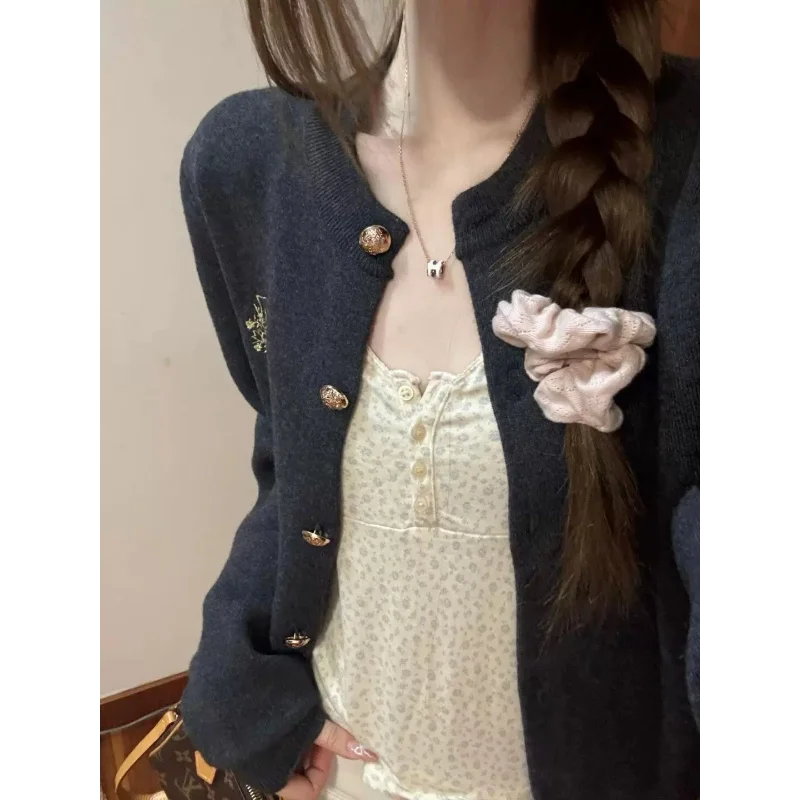 CN Guangdong Cardigan Locker Kurz Grau O-Neck Damen - Größe 4-16 Zoll, Polyester, Weich