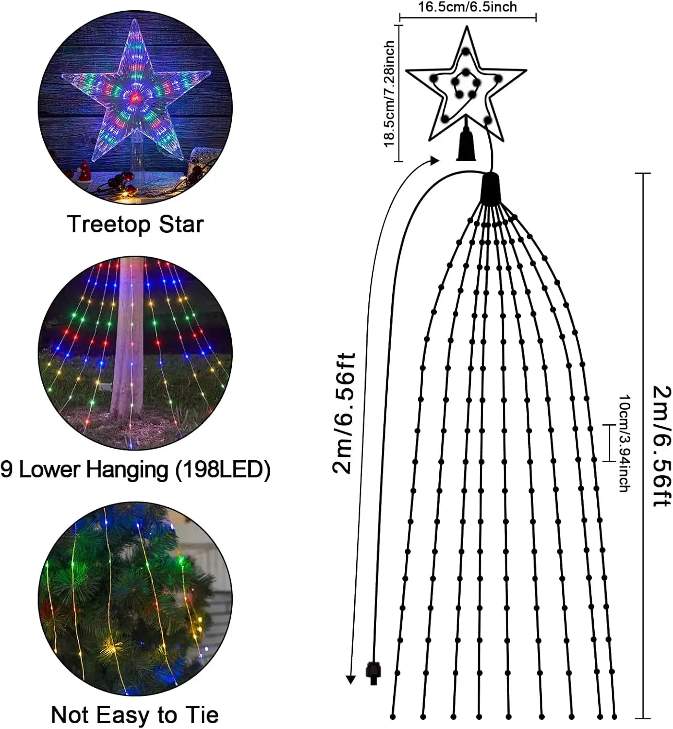 SKYSHADOW Wasserfall-Lichter 198 LEDs - USB 2 m Wasserdicht 8 Modi