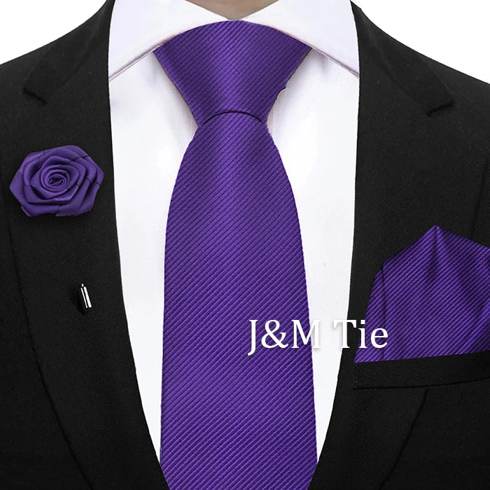 Simplicity Mens Ties Solid NeckTie Pocket Square Floral Brooch Set Men's Wedding Tie Suit Accessories Fit Group Holiday Party